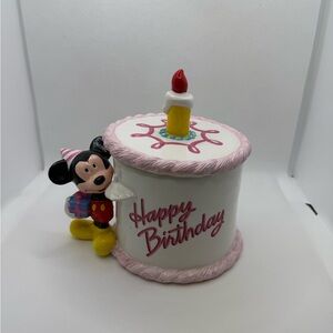 Vintage 1990s Disney Mickey Mouse Happy Birthday Cake Vase w/ Candle Topper